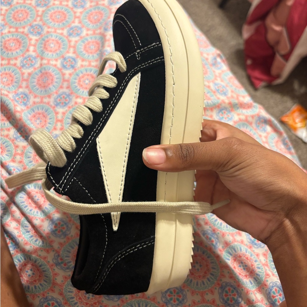 Rick Owens Black and Cream Sneakers - Picture 1 of 3